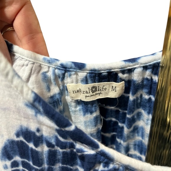 NATURAL LIFE Blue Tie-Dye Maxi Dress 100% Cotton Crinkle Gauze Boho - Picture 6 of 10